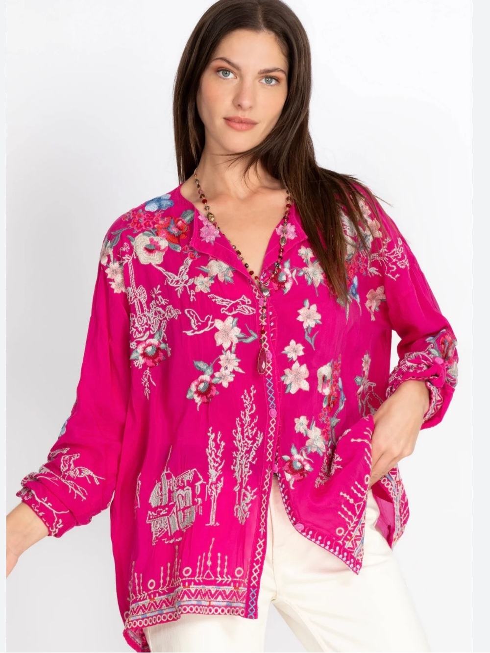 JOHNNY WAS ‘Elias’ Embroidered Button-Down Top Style #C10122-1